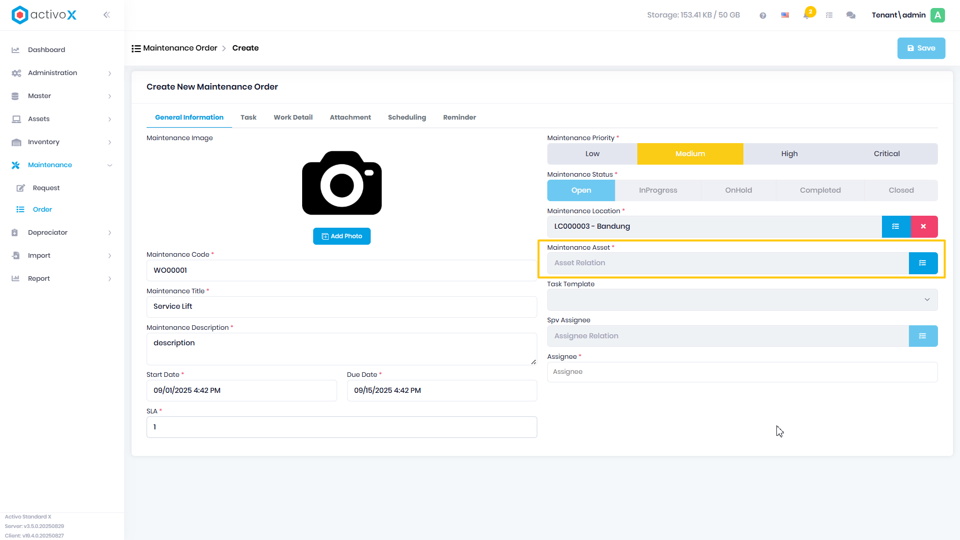 Create Maintenance Order