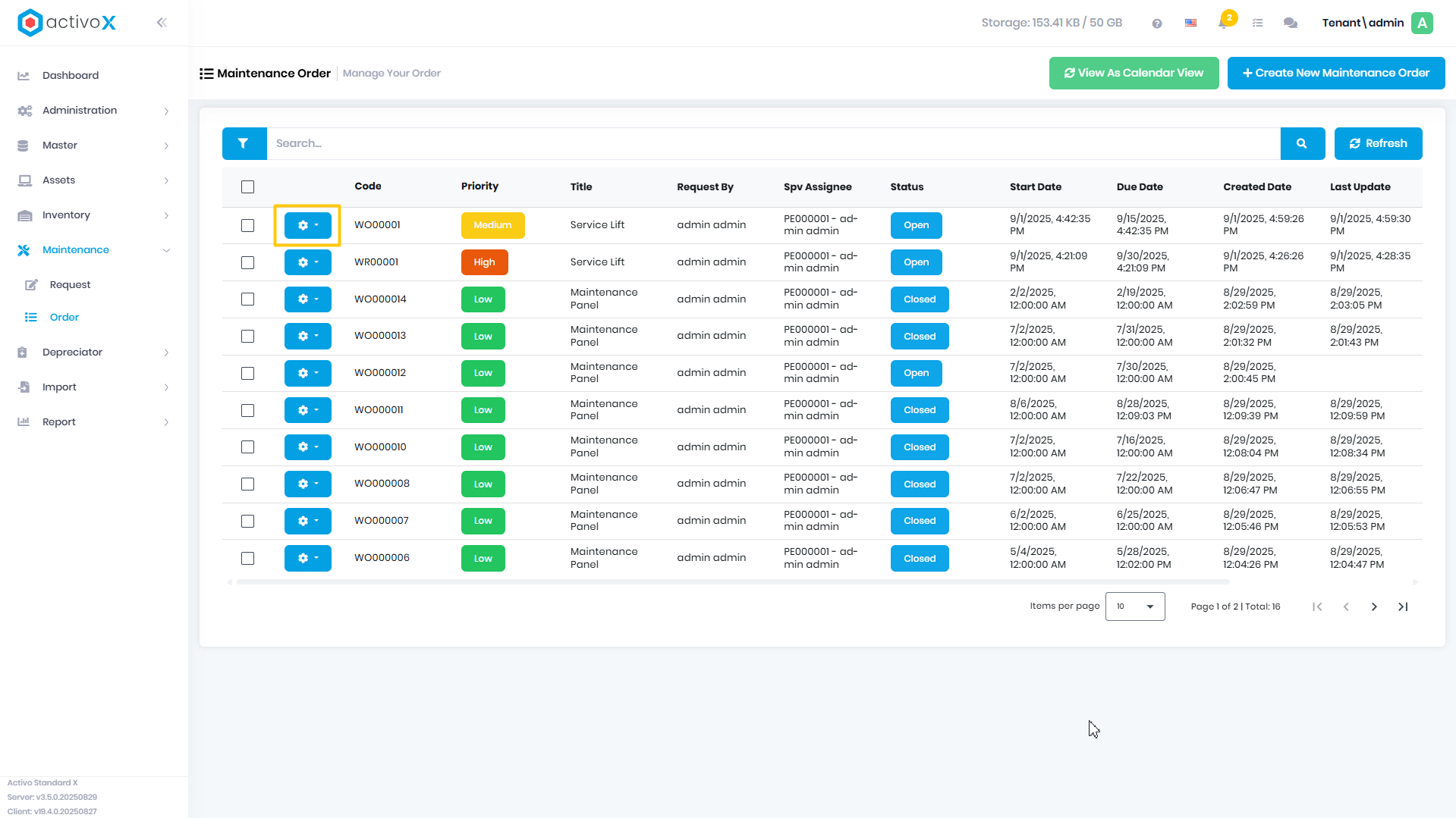 Edit Maintenance Order