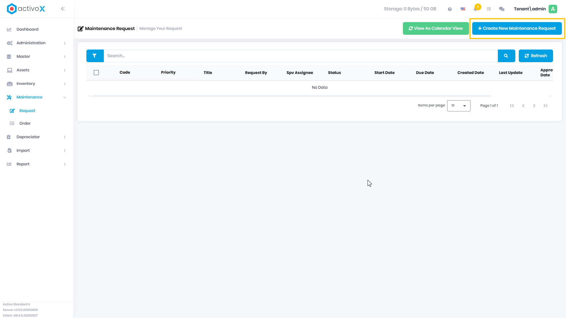 Create Maintenance Request