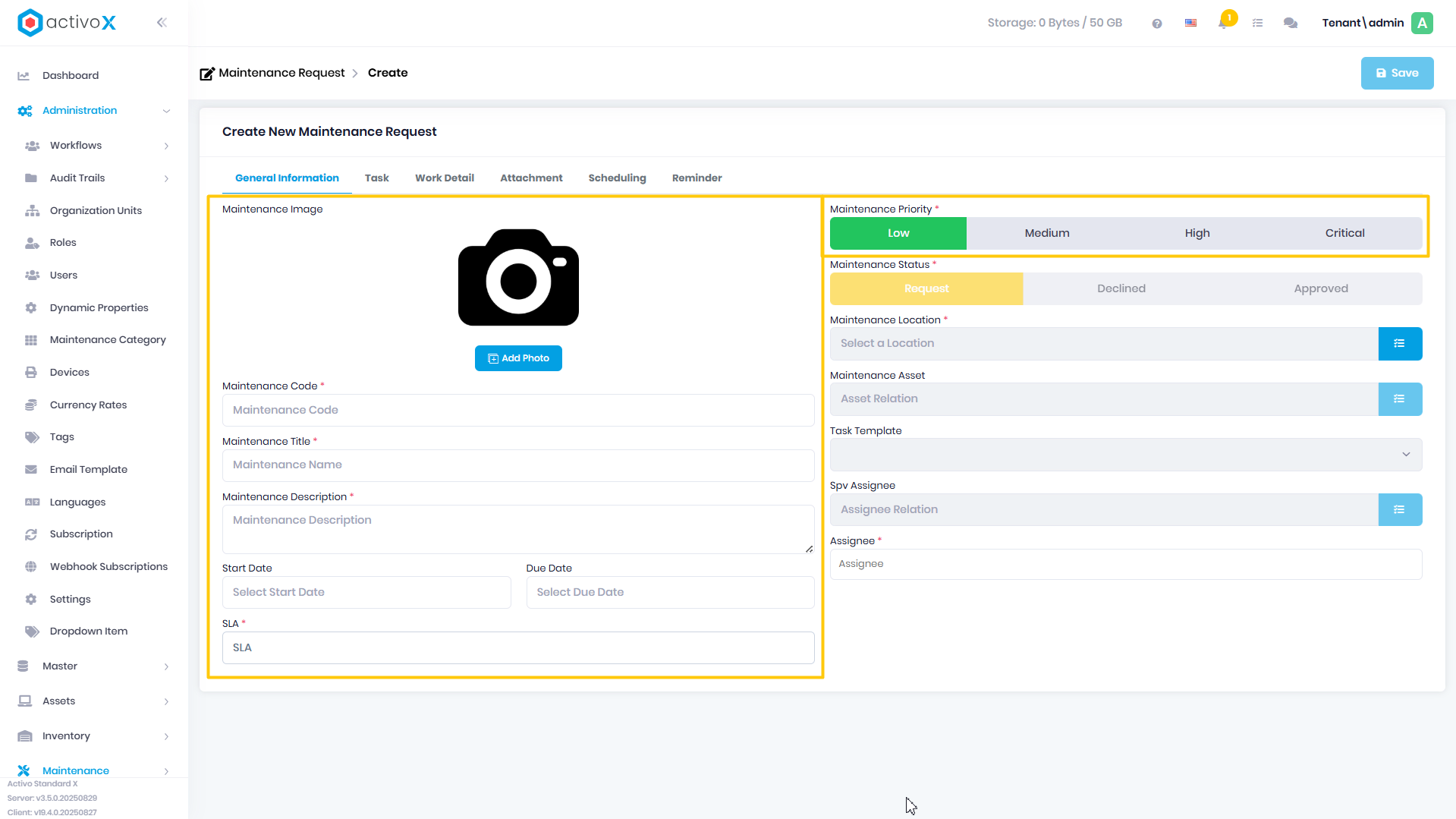 Create Maintenance Request