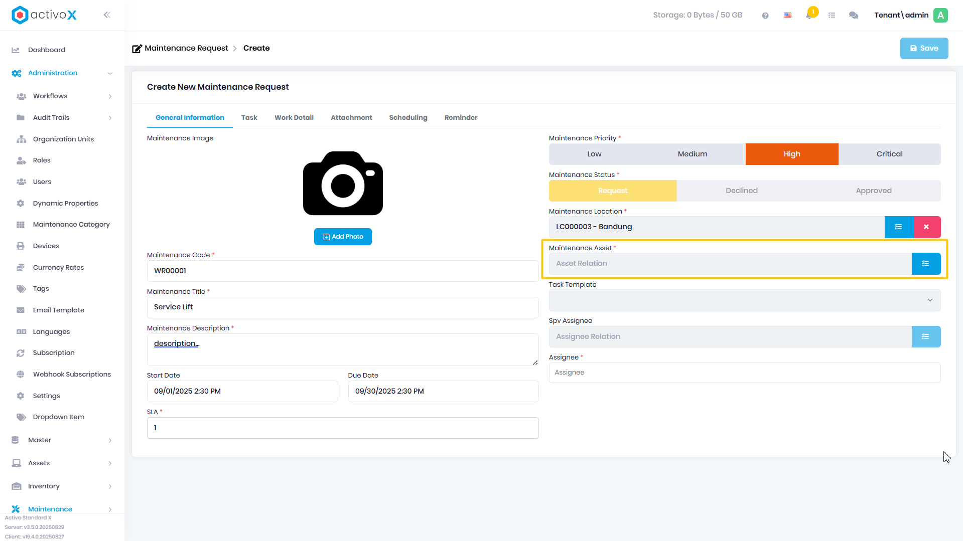 Create Maintenance Request