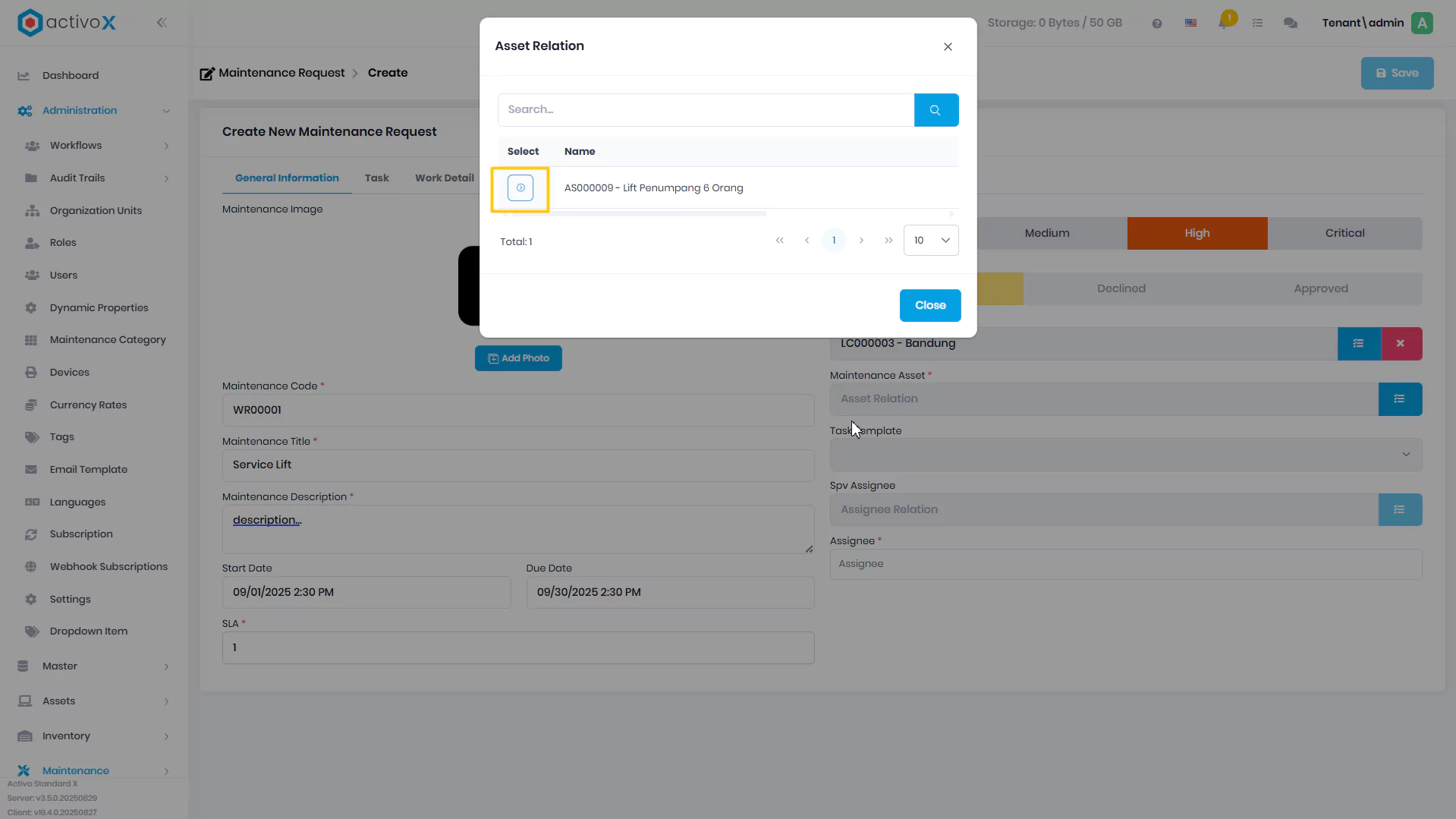 Create Maintenance Request
