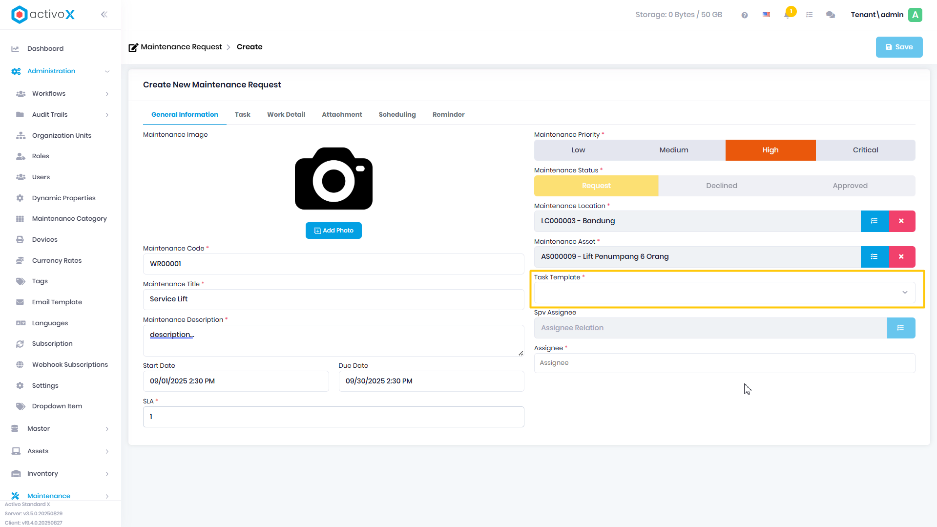 Create Maintenance Request