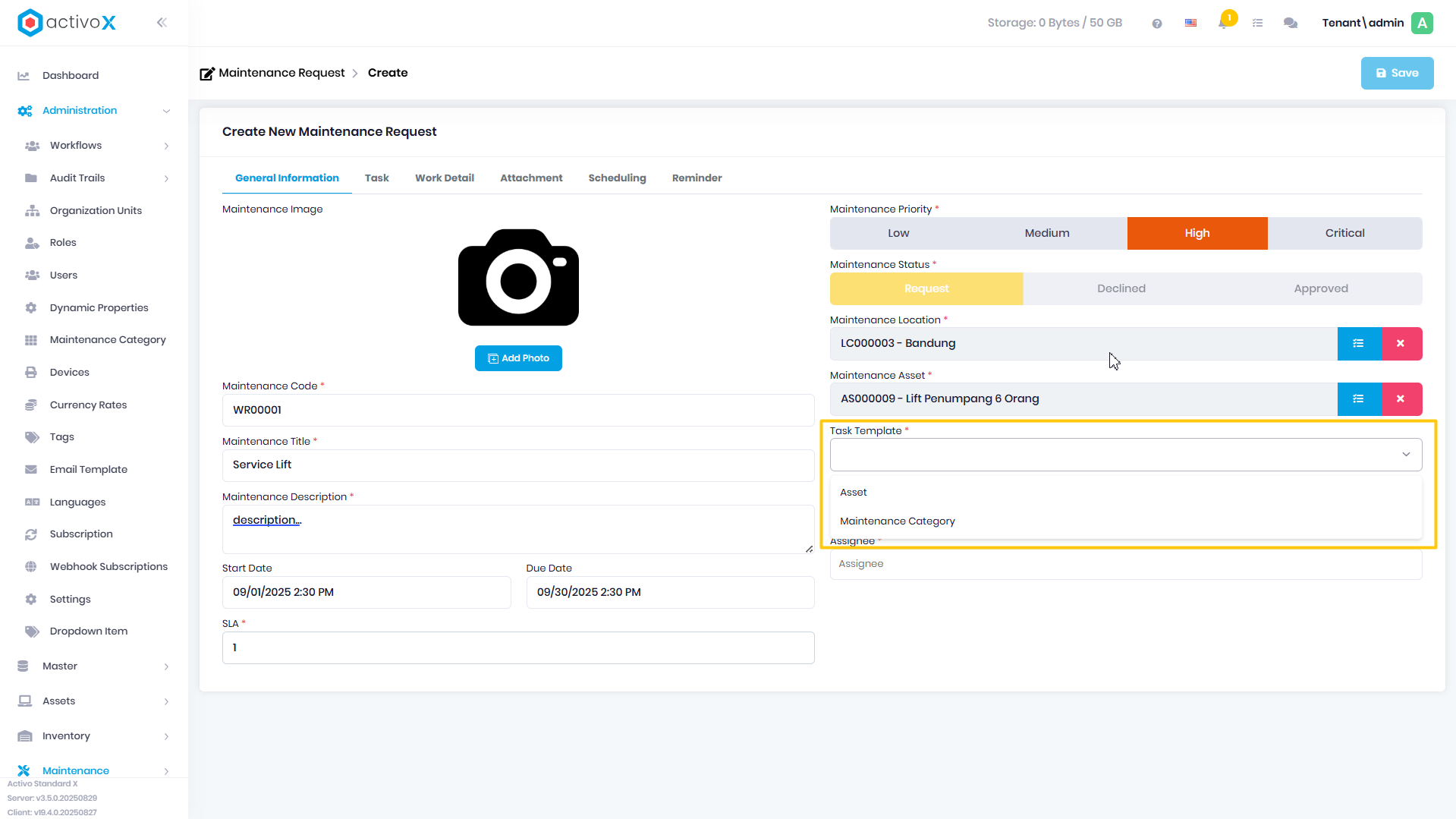 Create Maintenance Request