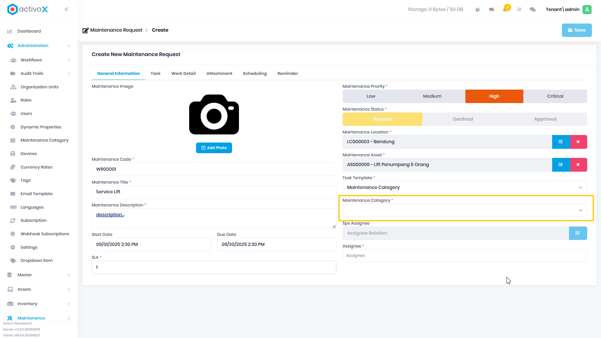Create Maintenance Request