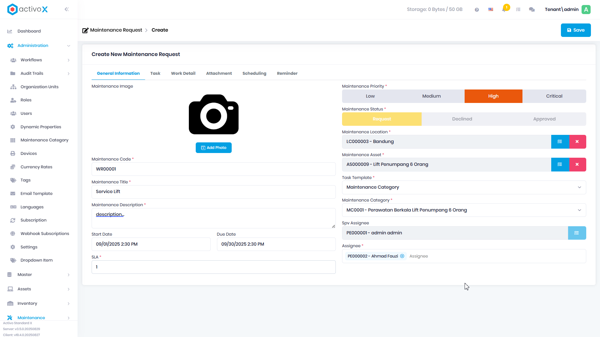 Create Maintenance Request