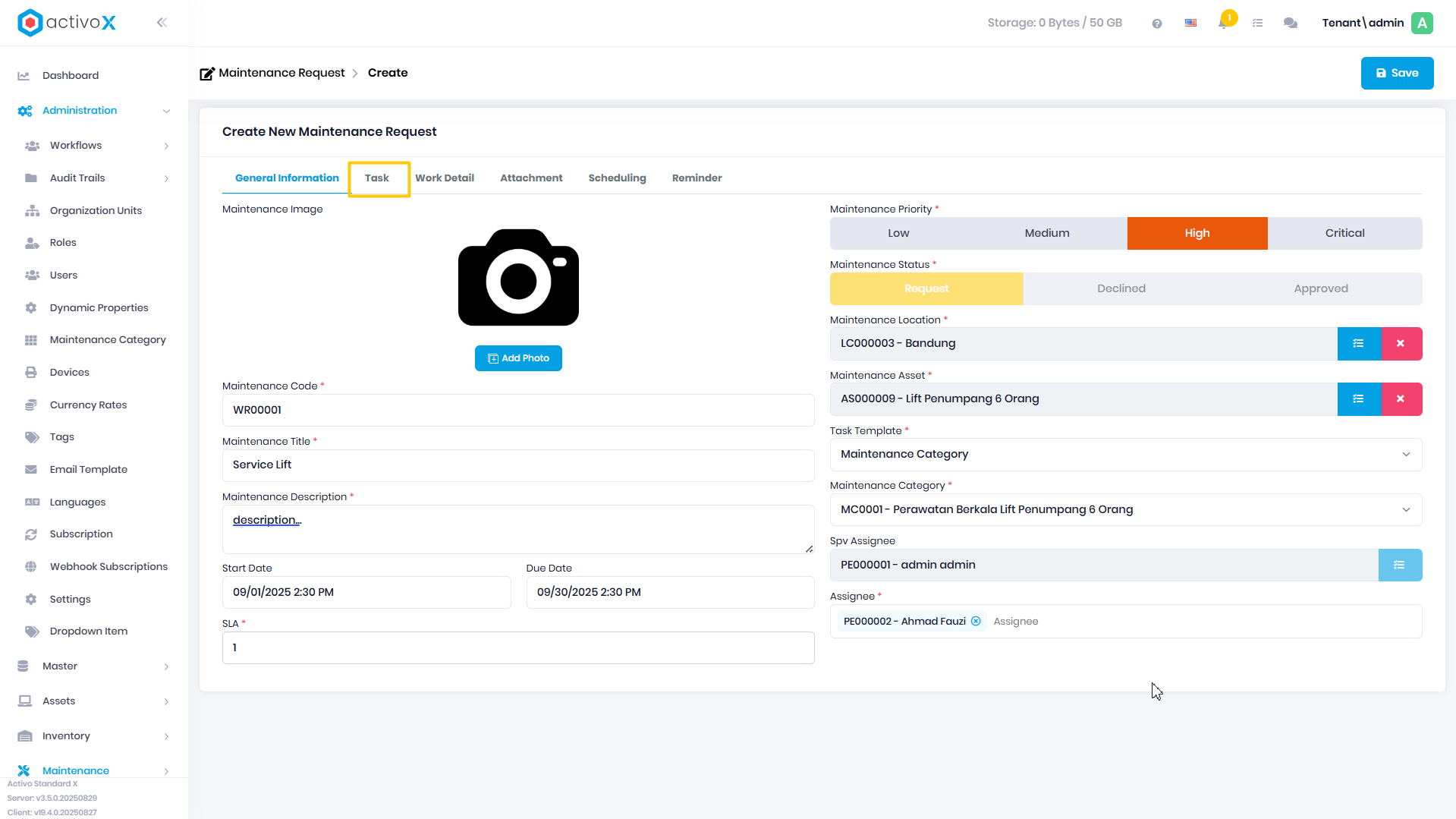 Create Maintenance Request