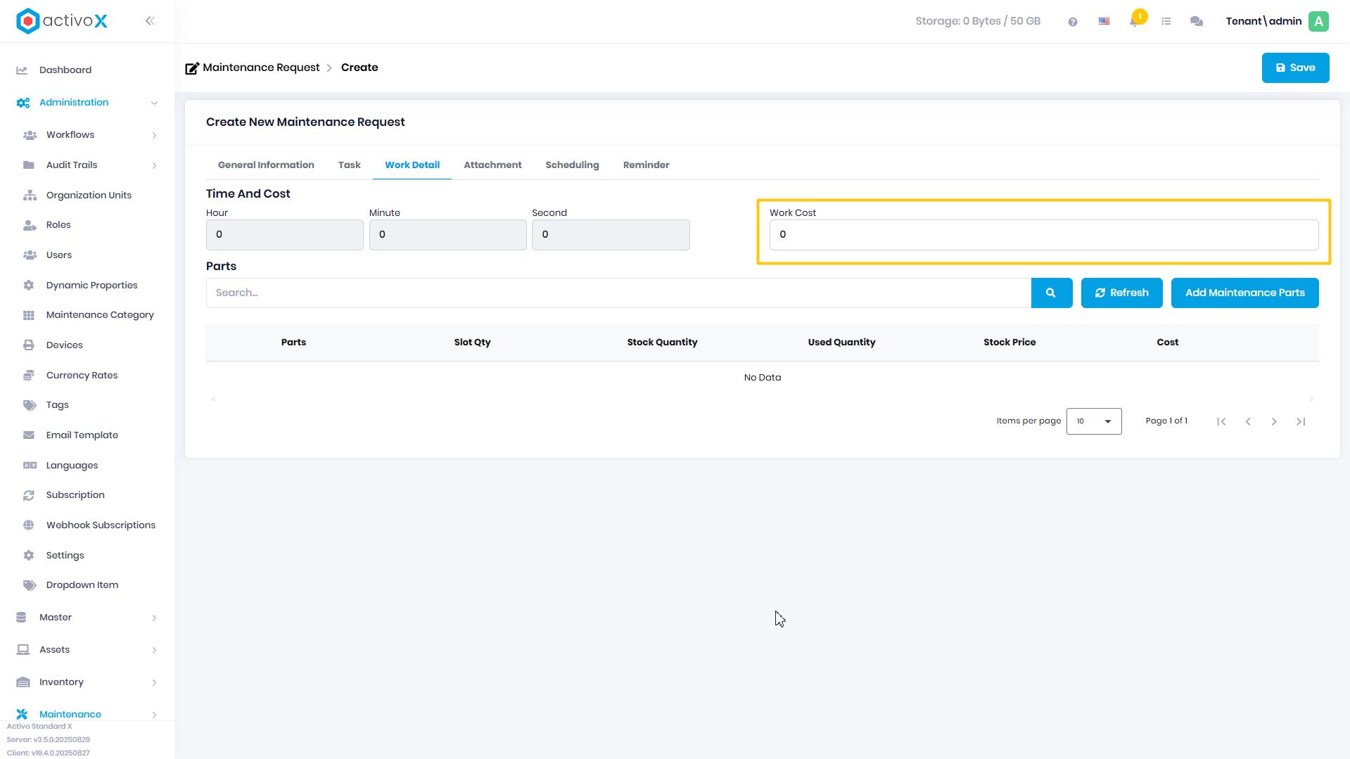 Create Maintenance Request