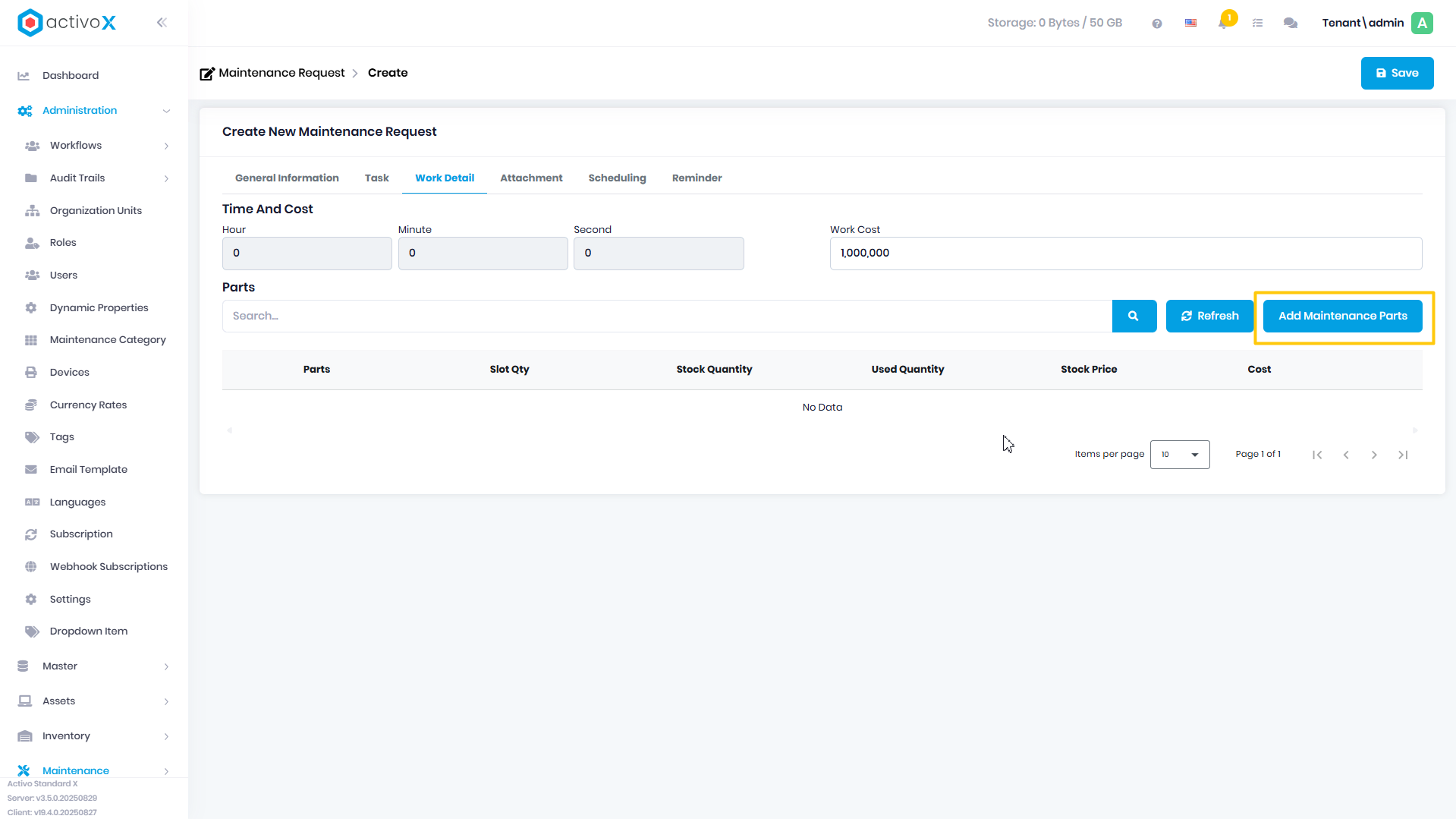 Create Maintenance Request