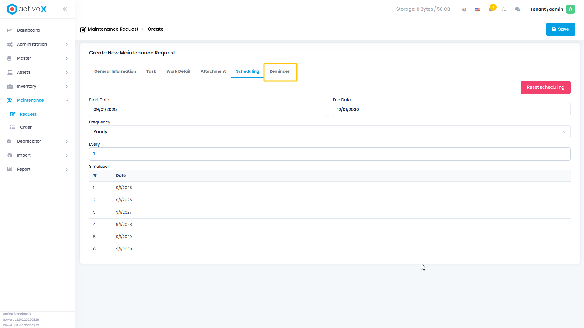 Create Maintenance Request