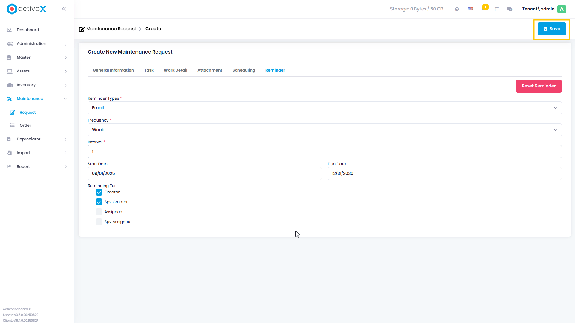 Create Maintenance Request