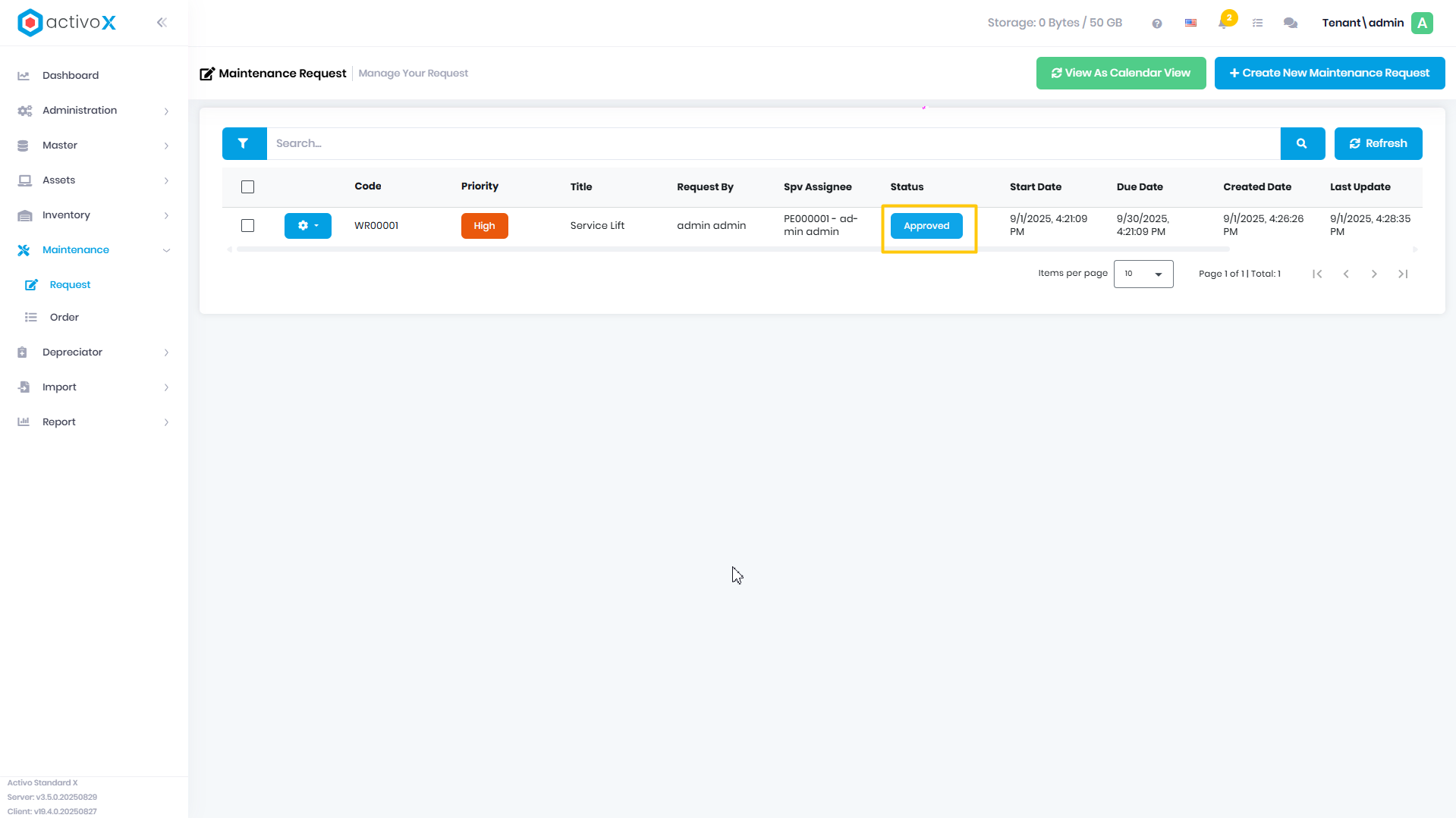 Approval Maintenance Request
