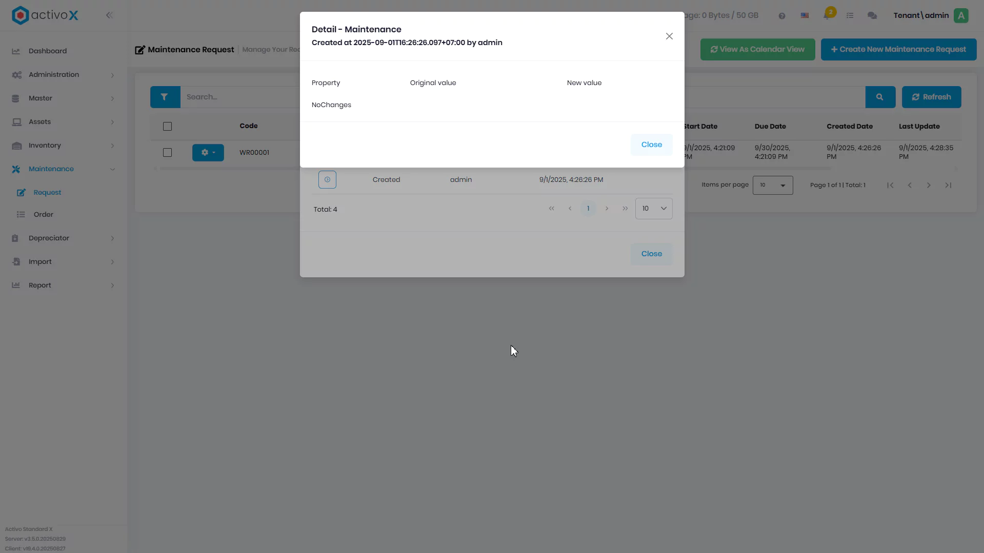 History Maintenance Request