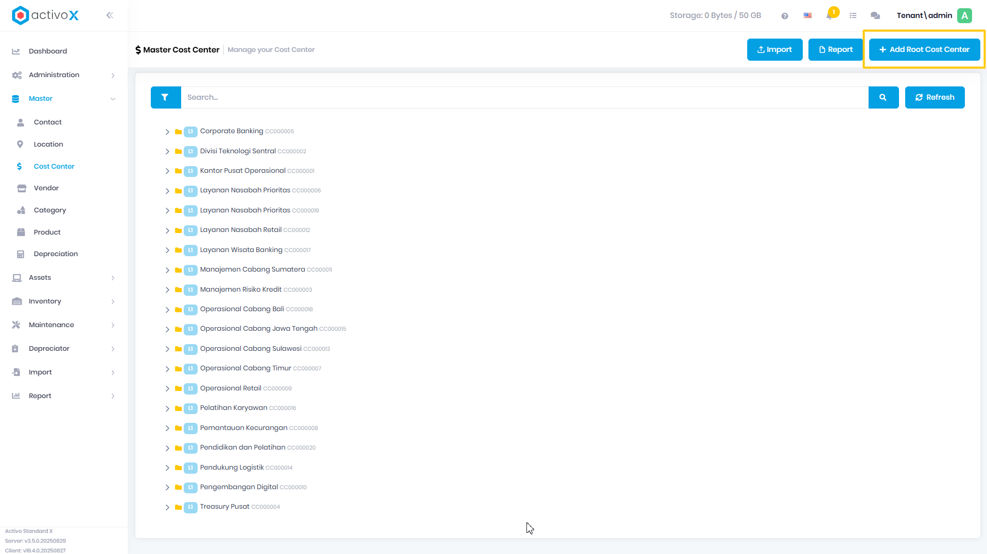 Create Cost Center