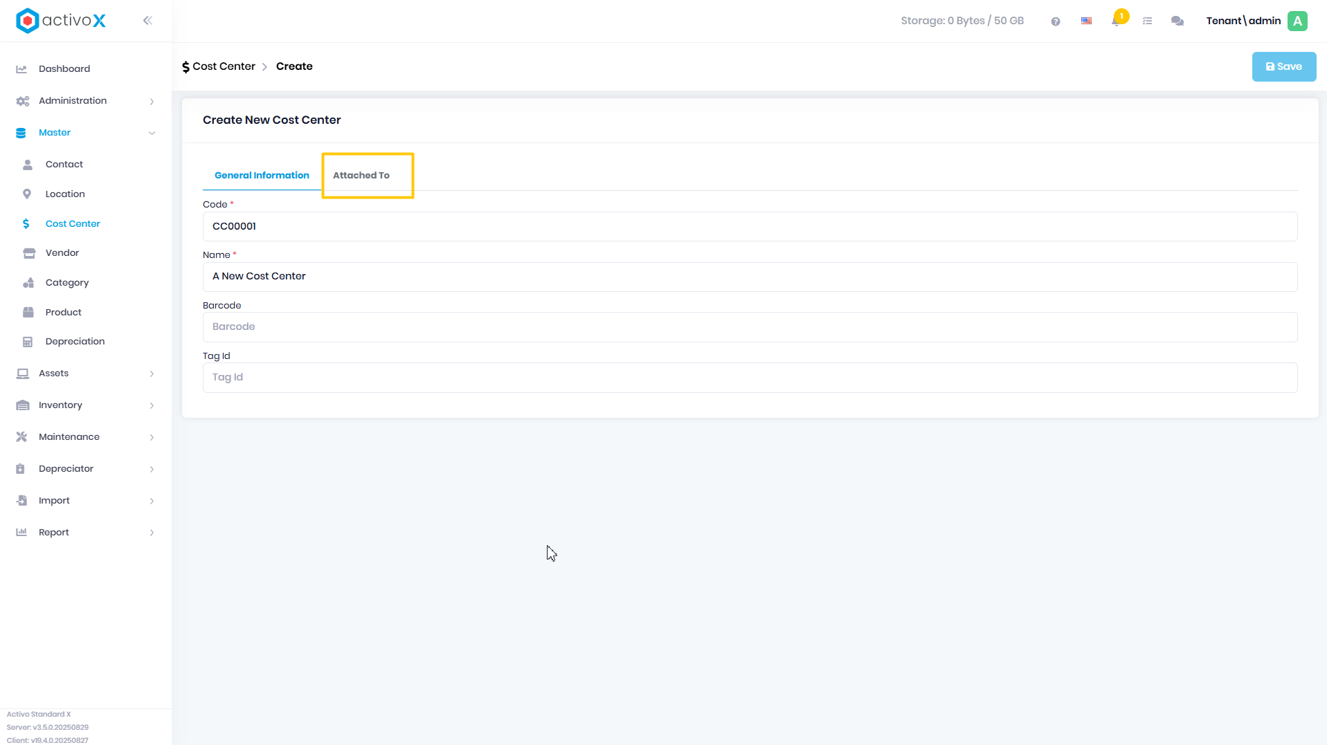 Create Cost Center