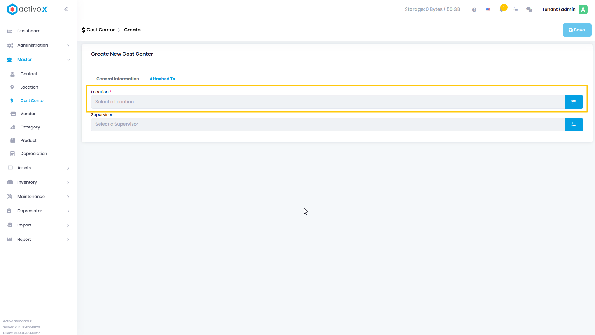 Create Cost Center