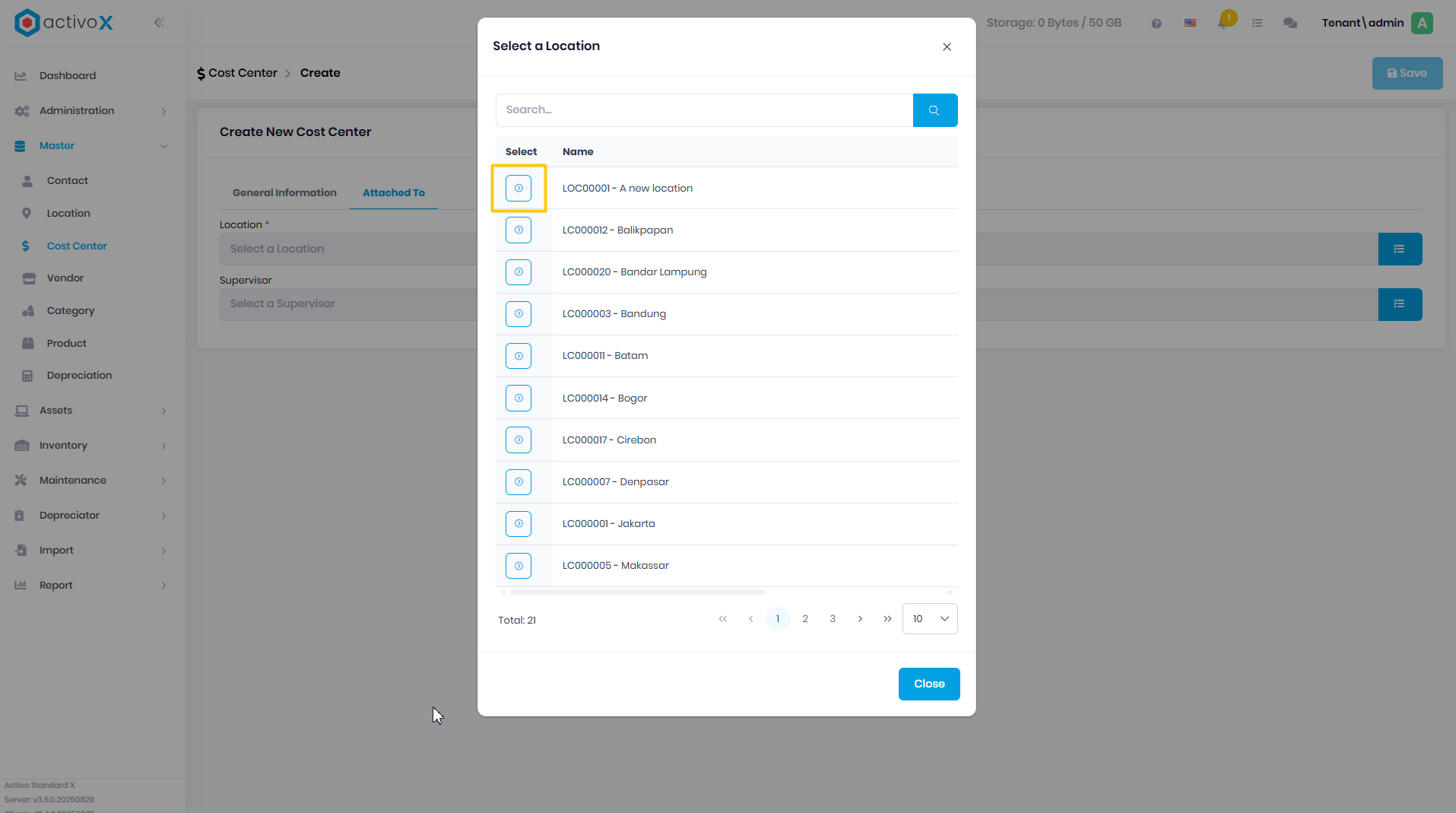 Create Cost Center
