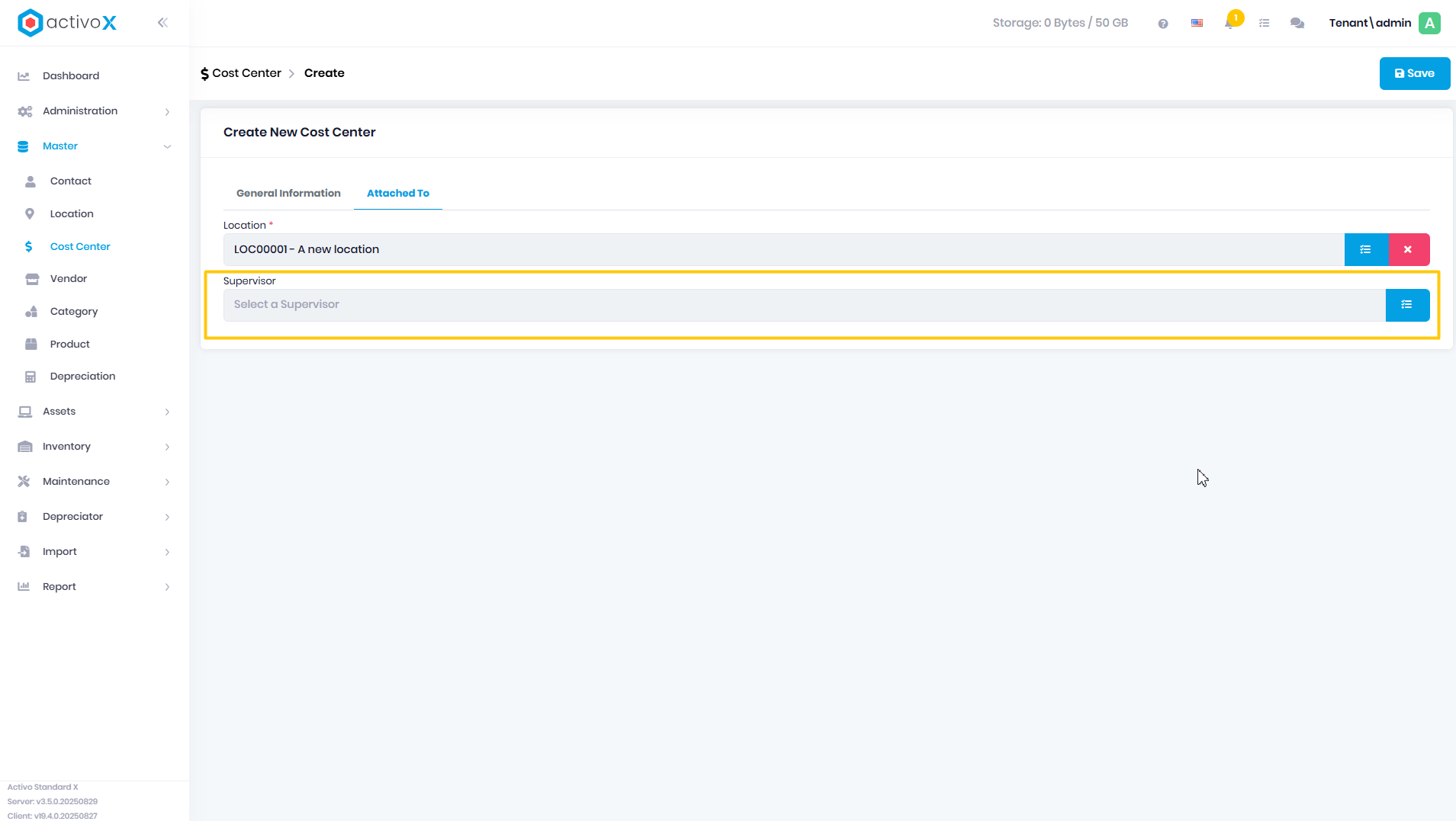 Create Cost Center