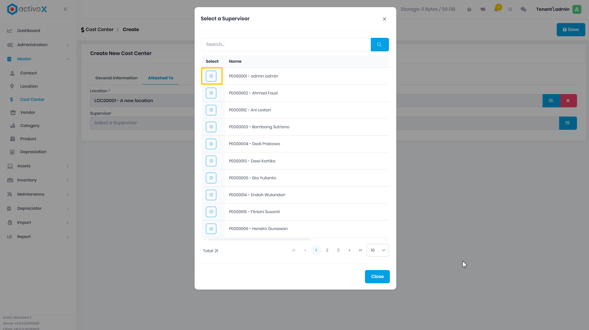 Create Cost Center