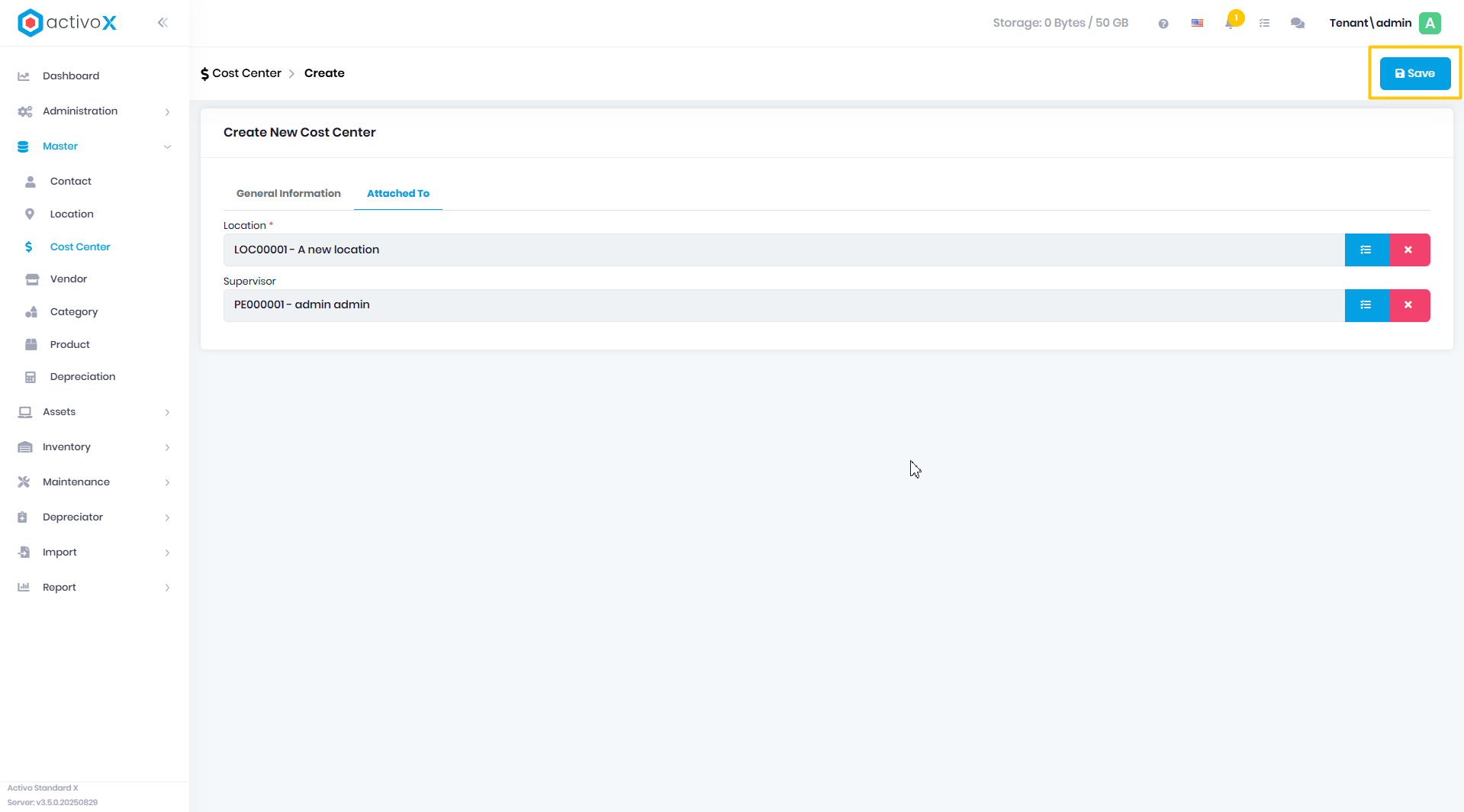 Create Cost Center