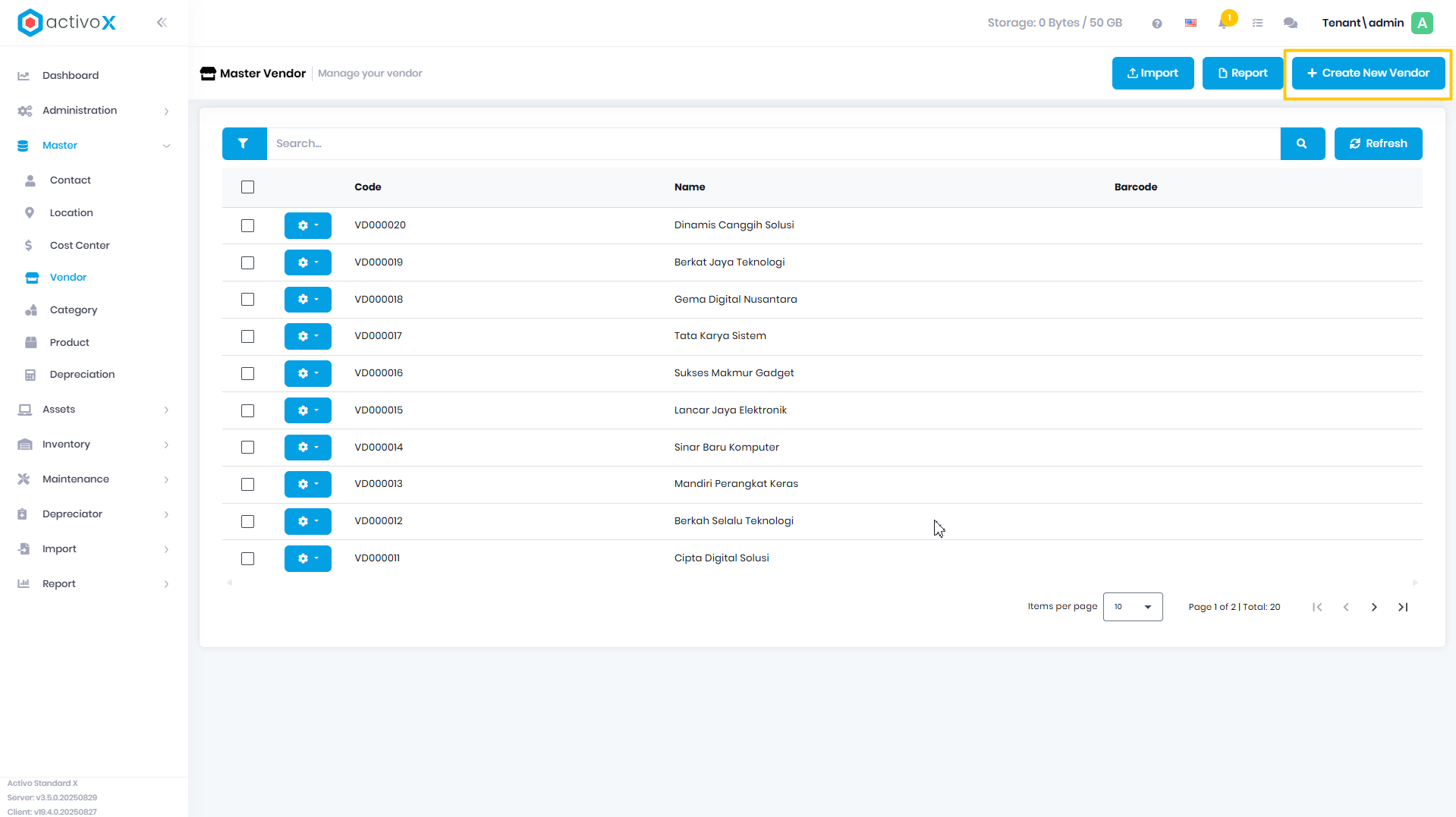 Create Vendor