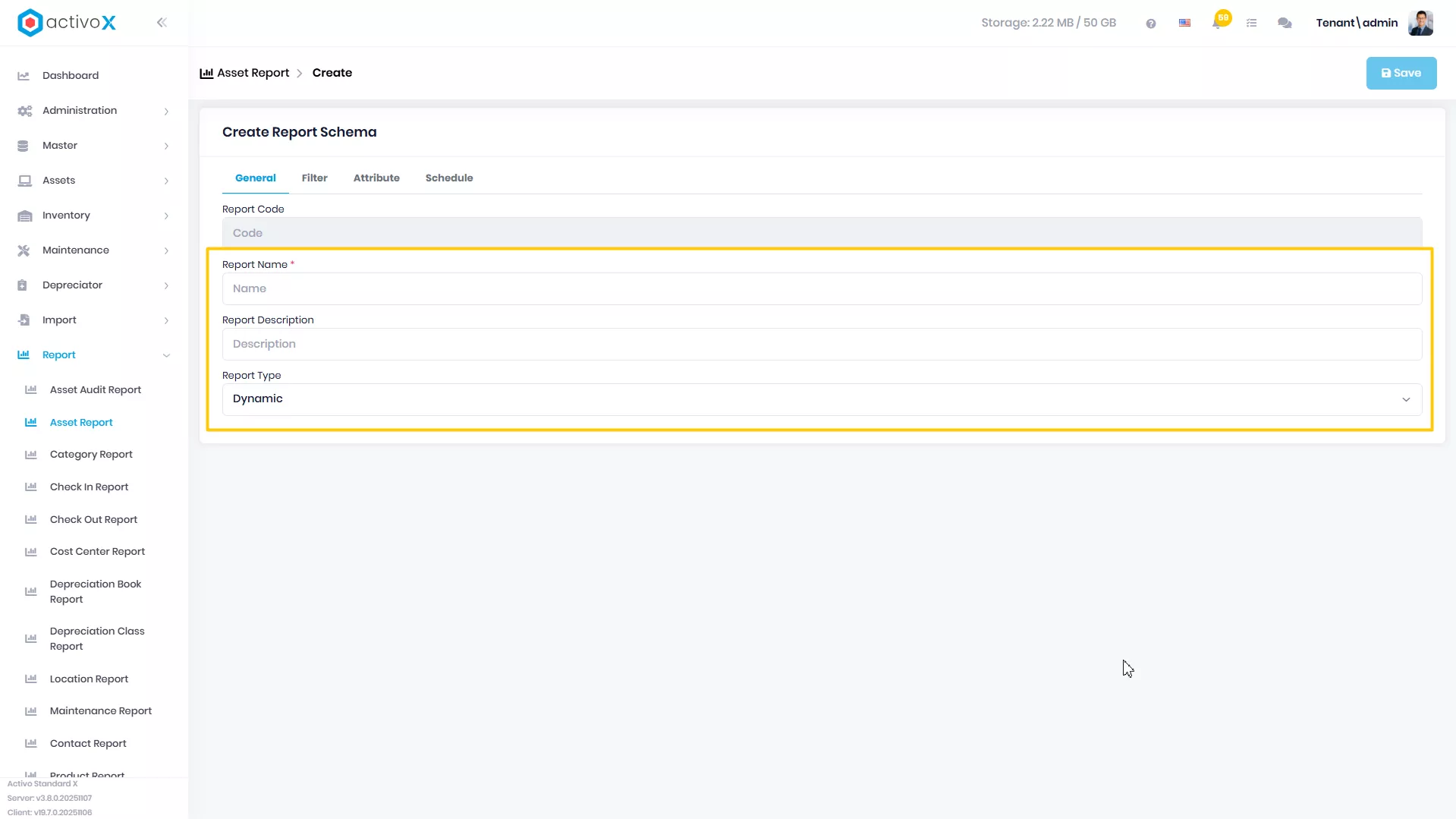 Create New Report Schema