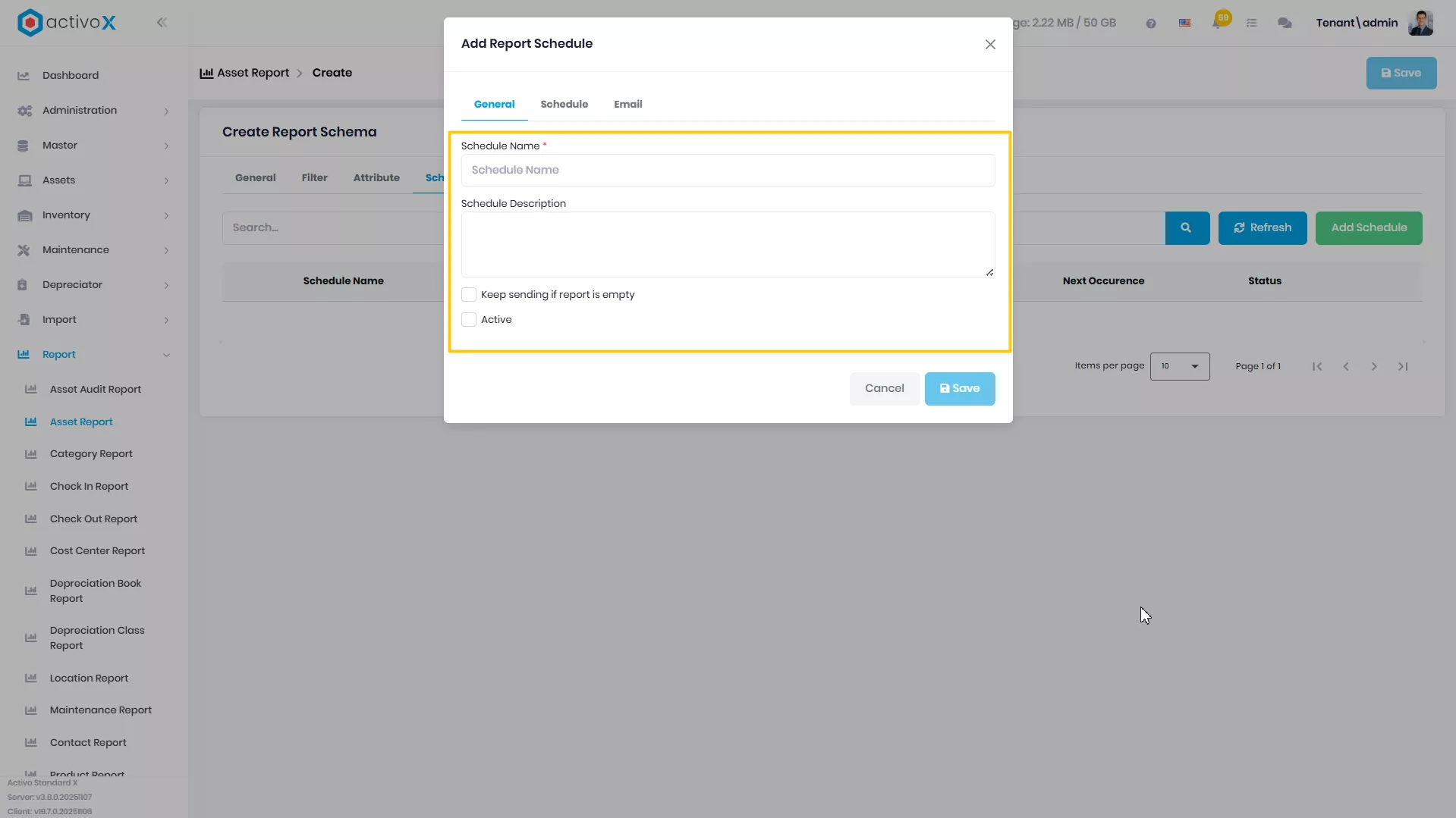Create New Report Schema