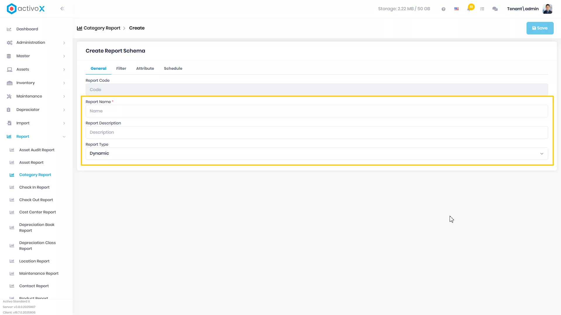 Create New Report Schema
