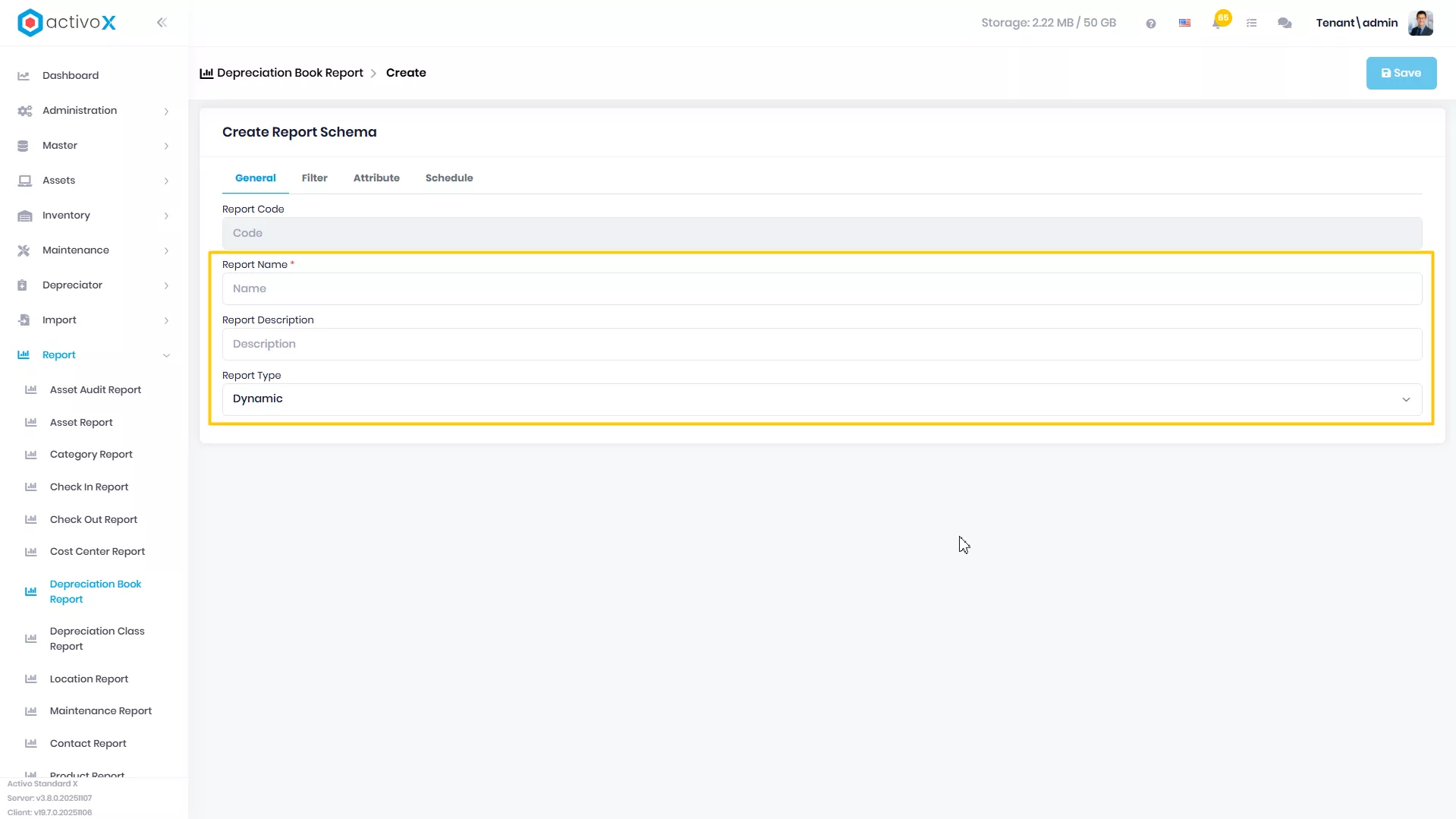 Create New Report Schema