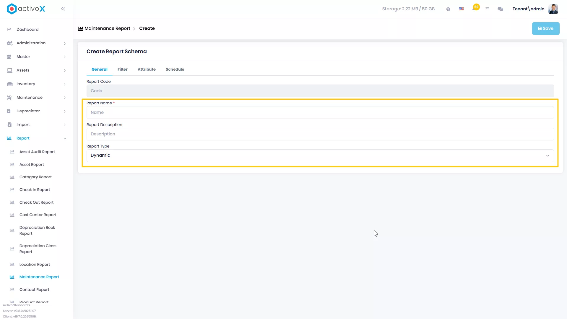 Create New Report Schema