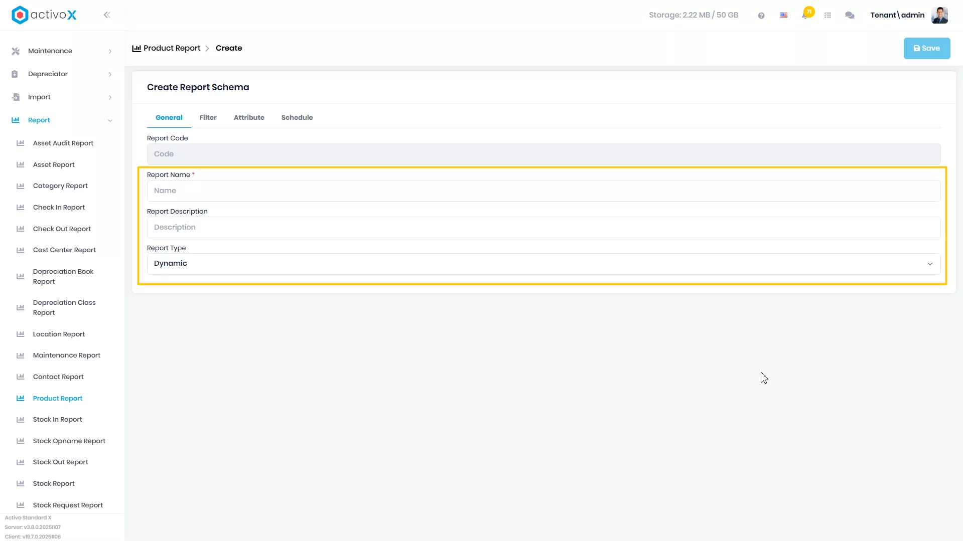 Create New Report Schema