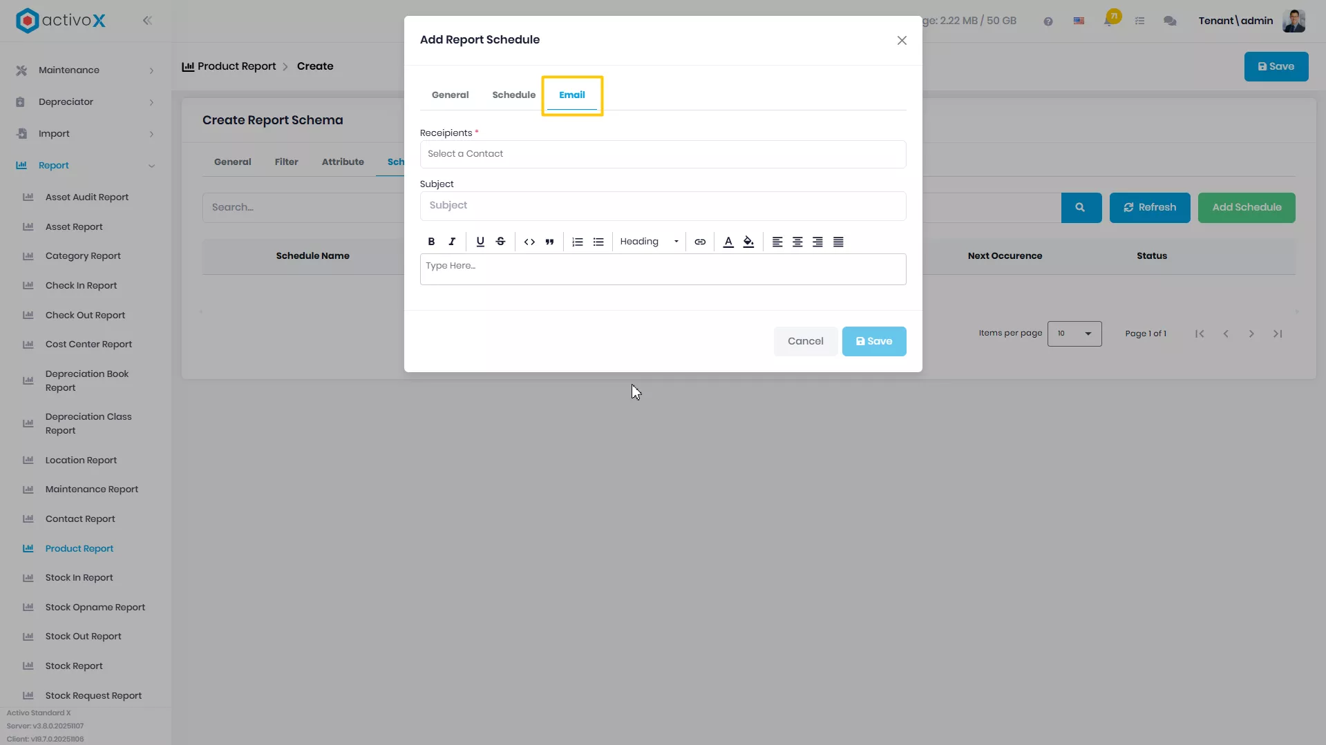 Create New Report Schema
