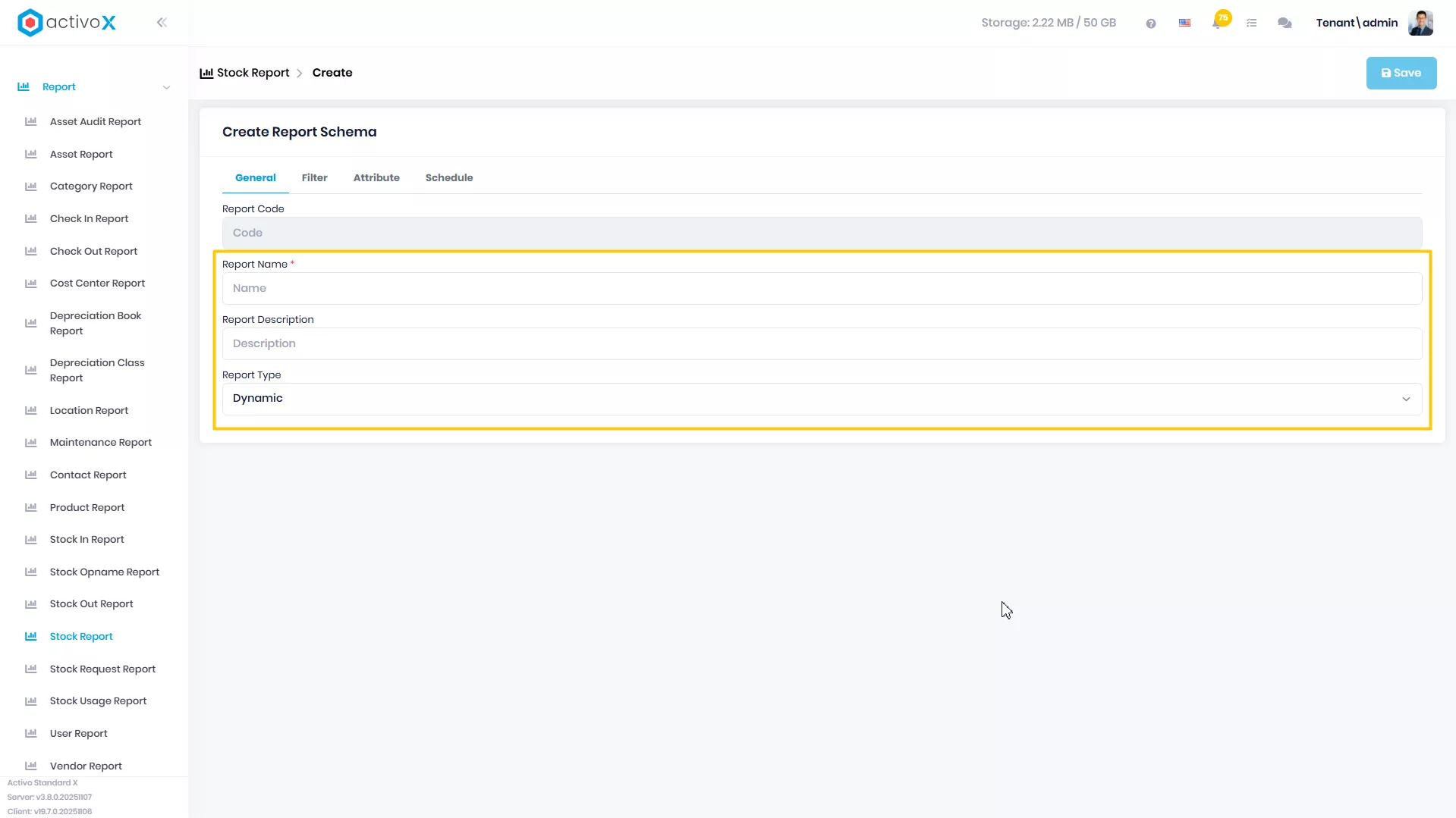 Create New Report Schema