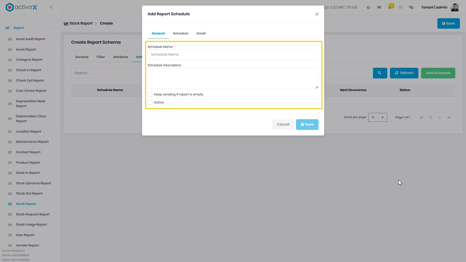 Create New Report Schema
