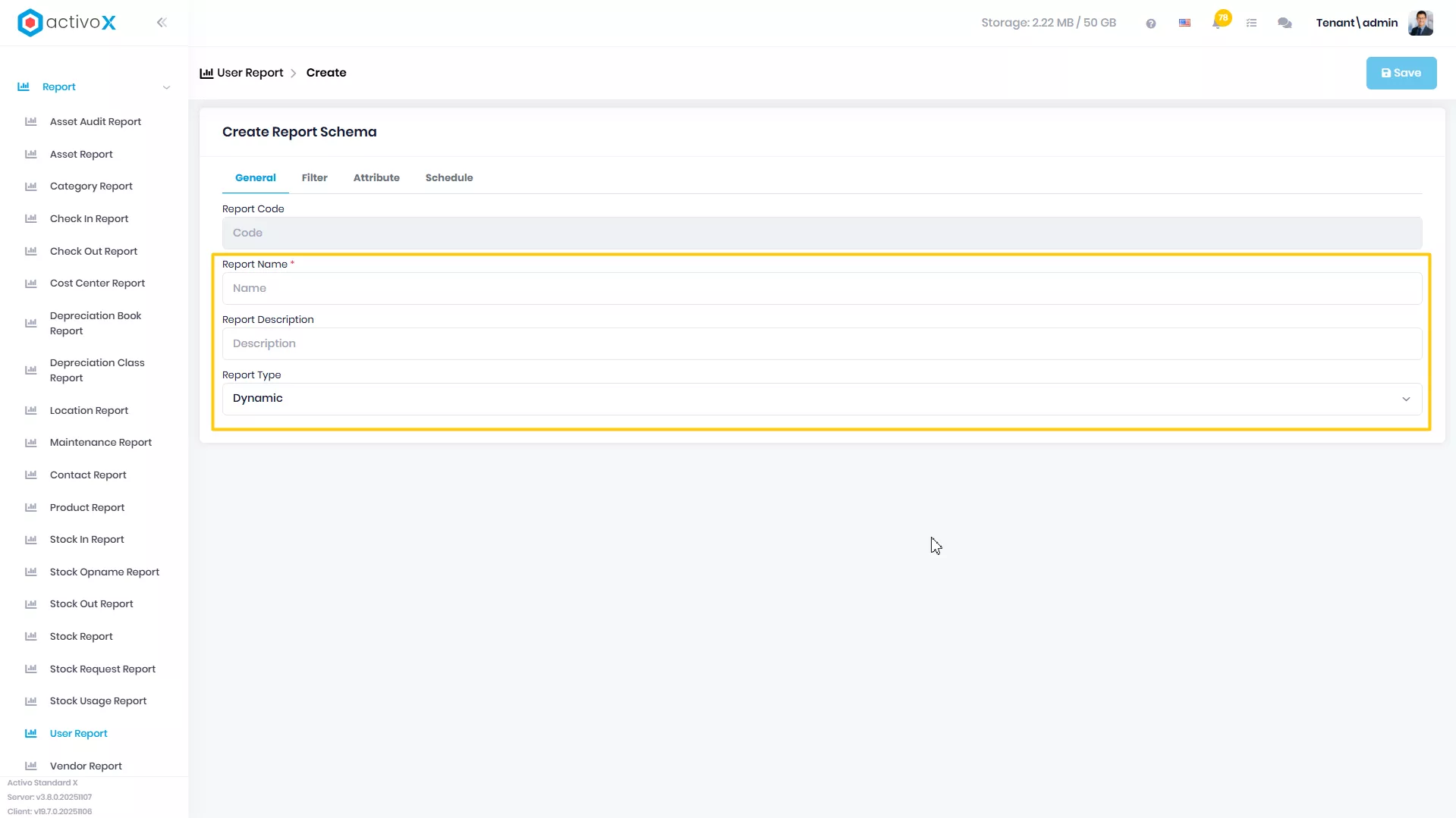 Create New Report Schema