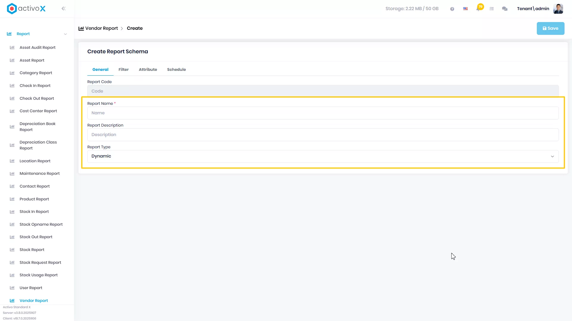 Create New Report Schema