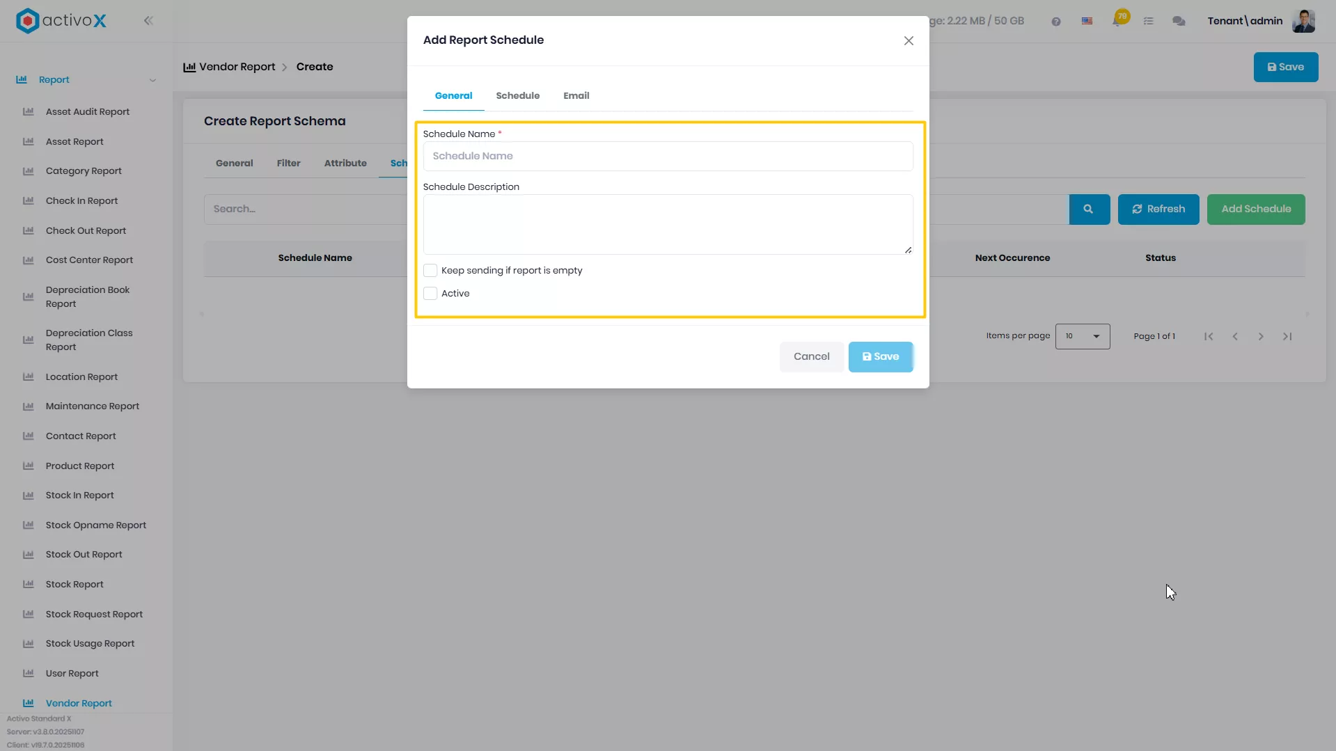 Create New Report Schema