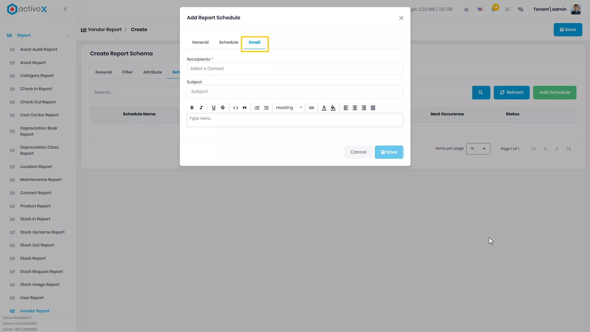 Create New Report Schema